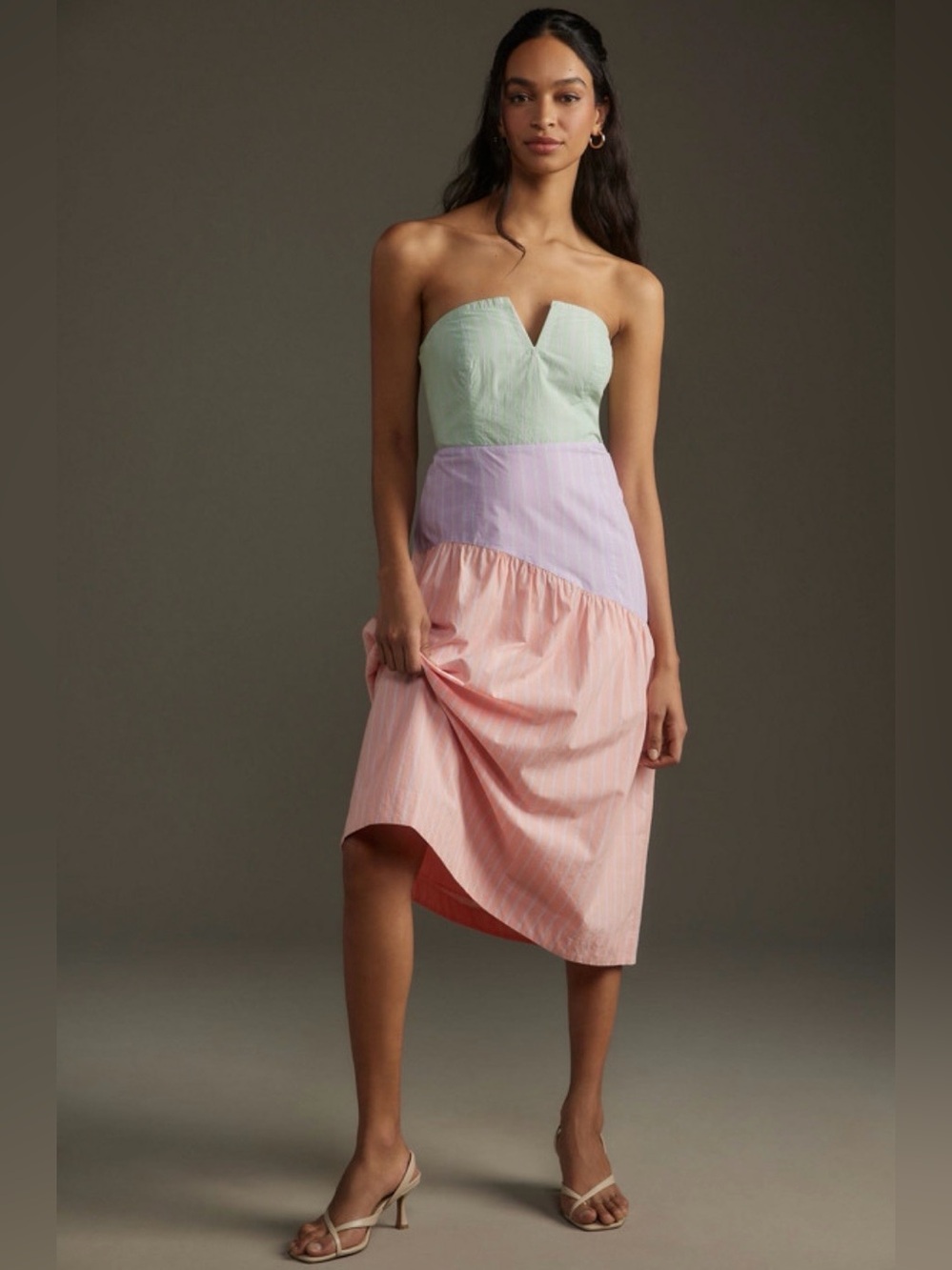 Maeve by Anthropologie  Colorblock Strapless Midi Dress XXS Sweatheart V neck